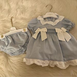 NWOT British baby smocked bow dress set-6m